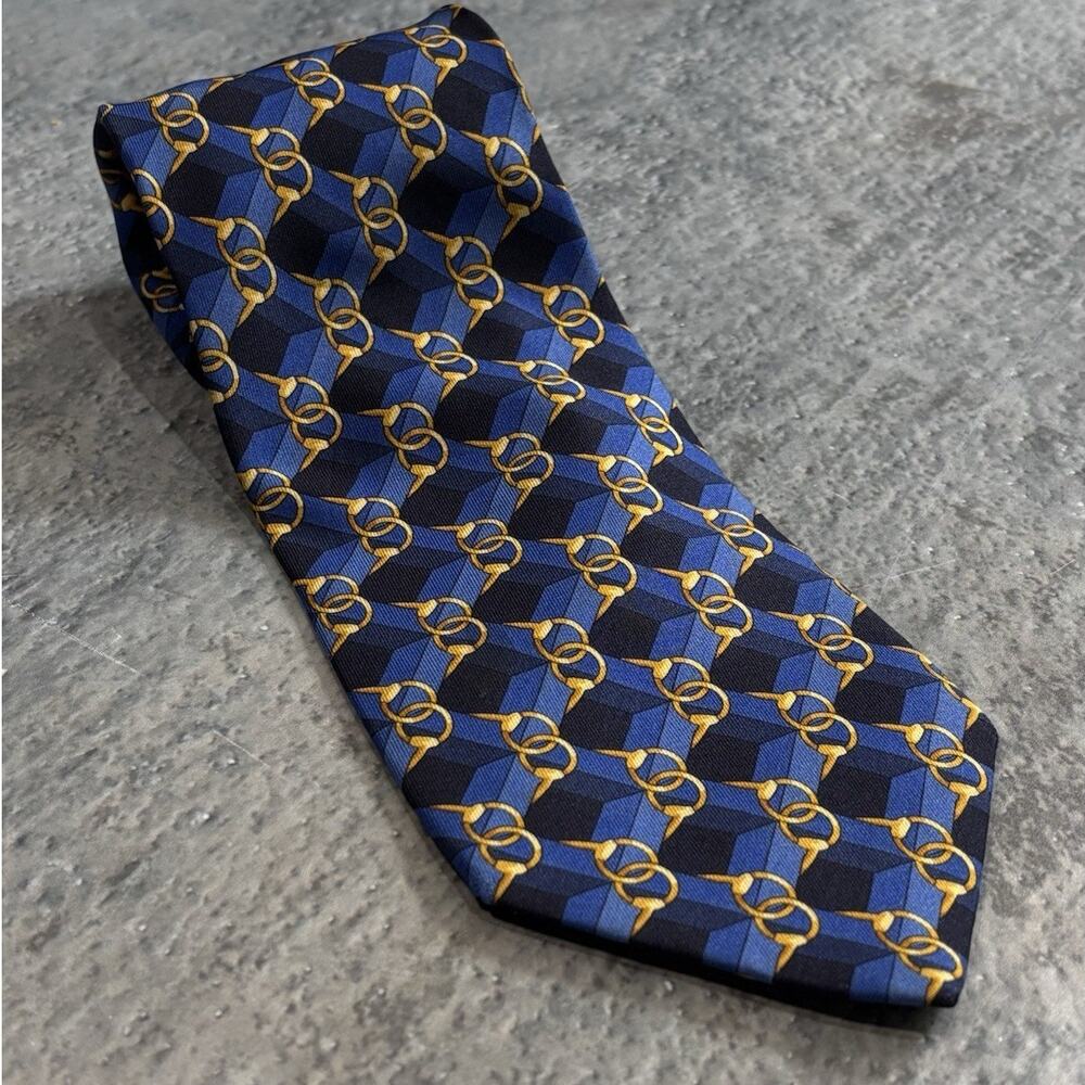 Vintage Blue & Gold Gucci Interlocking Logo Tie! 2000s